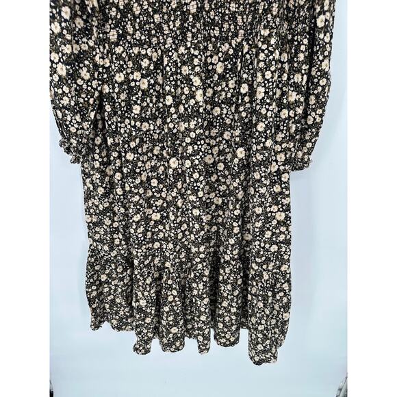 Old Navy Black Ditsy Floral Smocked Midi Dress 3X Long Sleeve Pockets Fall Boho - Picture 4 of 8